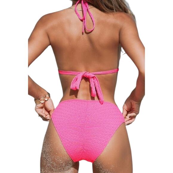 NEW Cupshe SWIMSUIT Womens MED Bikini Set 2PC Halter V Neck Ruched Cheeky Bottom - Picture 13 of 14
